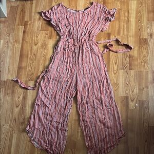 Women's Pink Striped Wide-Leg Jumpsuit